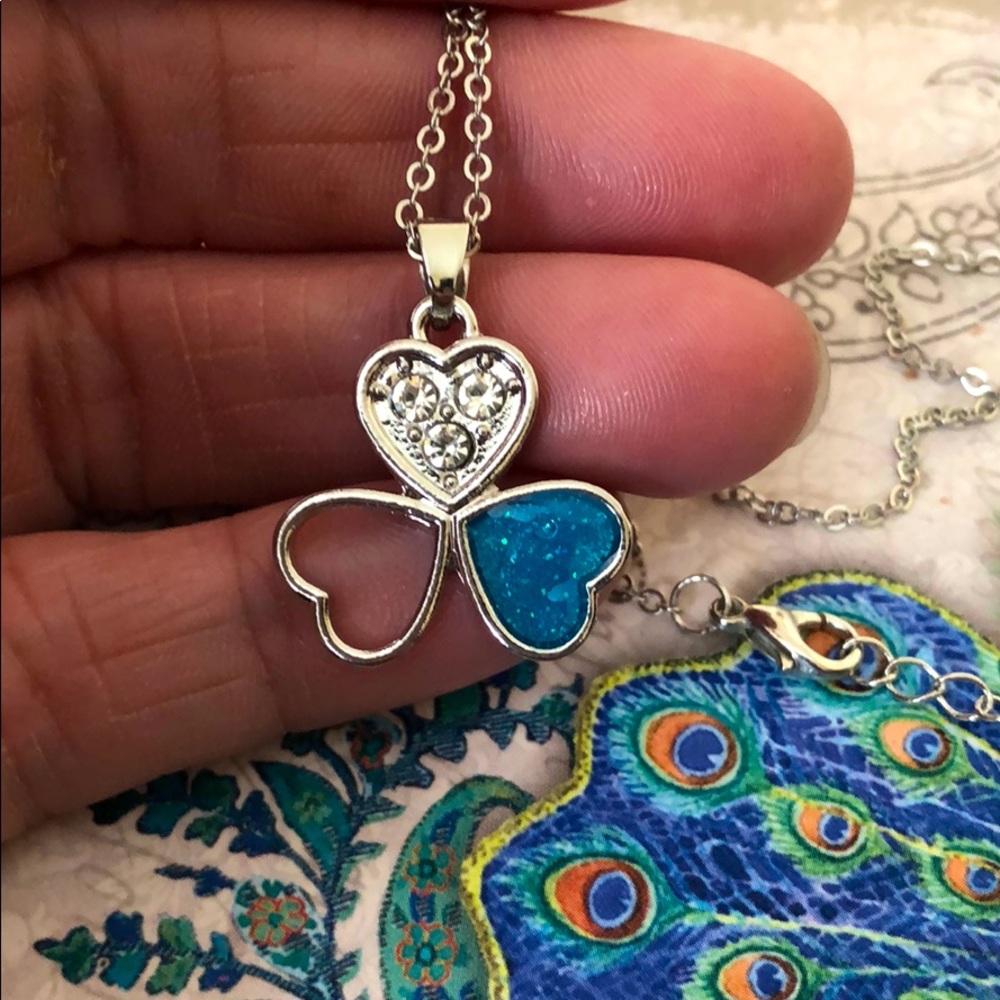 Heart pendant simulated blue opal and zircon chips